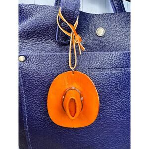 Western Leather Purse Charm Light Brown Cowboy Hat Bag Charm NeW FAST SHIP